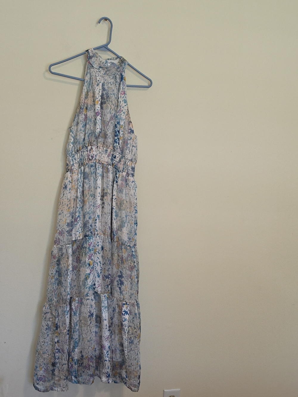 Anthropologie Light Blue Floral Midi Halter Dress